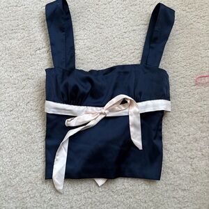 Edikted Navy and Cream Crop Top